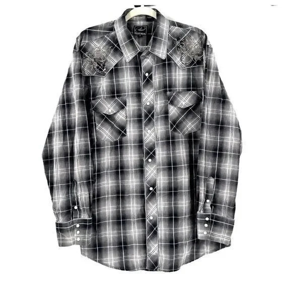 Roper Western‎ Shirt Pearl Snap Mens Embroidered Horseshoe Long Sleeve XL Cowboy - Picture 8 of 10